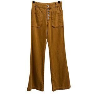 Free People Button Front Wide Leg Pants Mustard High Rise Utility Size 0